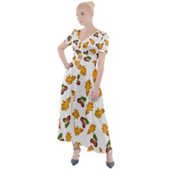 Oak Leaves And Acorns Button Up Short Sleeve Maxi Dress by SychEva