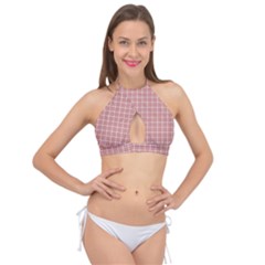 Abstrait Carreaux Rose/blanc Cross Front Halter Bikini Top by kcreatif