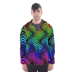 Abstract Rainbow Curves Pattern Men s Hooded Windbreaker