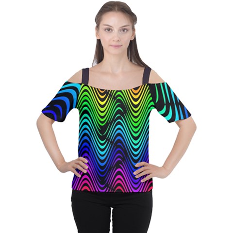 Abstract Rainbow Curves Pattern Cutout Shoulder Tee by Casemiro