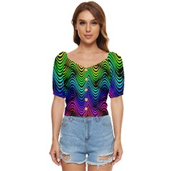 Abstract Rainbow Curves Pattern Button Up Blouse