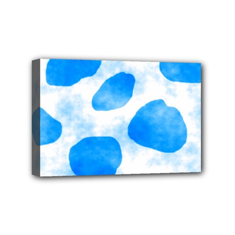 Cloudy Watercolor, Blue Cow Spots, Animal Fur Print Mini Canvas 6  X 4  (stretched) by Casemiro