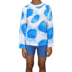 Cloudy Watercolor, Blue Cow Spots, Animal Fur Print Kids  Long Sleeve Swimwear by Casemiro