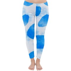 Cloudy Watercolor, Blue Cow Spots, Animal Fur Print Classic Winter Leggings