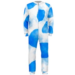 Cloudy Watercolor, Blue Cow Spots, Animal Fur Print Onepiece Jumpsuit (men) 