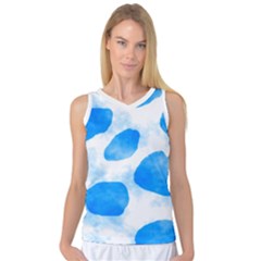 Cloudy Watercolor, Blue Cow Spots, Animal Fur Print Women s Basketball Tank Top by Casemiro