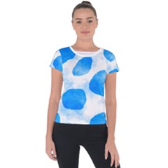 Cloudy Watercolor, Blue Cow Spots, Animal Fur Print Short Sleeve Sports Top  by Casemiro