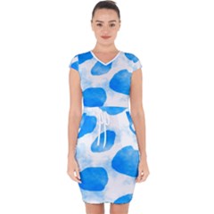 Cloudy Watercolor, Blue Cow Spots, Animal Fur Print Capsleeve Drawstring Dress  by Casemiro