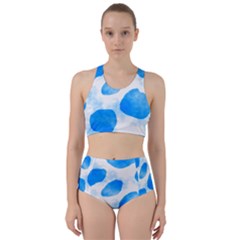 Cloudy Watercolor, Blue Cow Spots, Animal Fur Print Racer Back Bikini Set by Casemiro