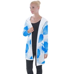 Cloudy Watercolor, Blue Cow Spots, Animal Fur Print Longline Hooded Cardigan by Casemiro