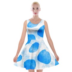 Cloudy Watercolor, Blue Cow Spots, Animal Fur Print Velvet Skater Dress