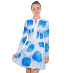 Cloudy Watercolor, Blue Cow Spots, Animal Fur Print Long Sleeve Panel Dress by Casemiro