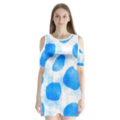 Cloudy Watercolor, Blue Cow Spots, Animal Fur Print Shoulder Cutout Velvet One Piece