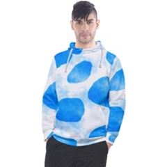 Cloudy Watercolor, Blue Cow Spots, Animal Fur Print Men s Pullover Hoodie