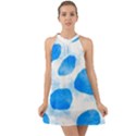 Cloudy watercolor, blue cow spots, animal fur print Halter Tie Back Chiffon Dress View1