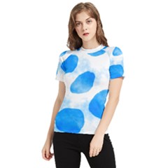 Cloudy Watercolor, Blue Cow Spots, Animal Fur Print Women s Short Sleeve Rash Guard by Casemiro