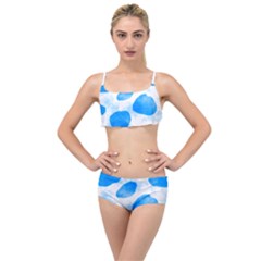 Cloudy Watercolor, Blue Cow Spots, Animal Fur Print Layered Top Bikini Set by Casemiro