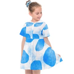 Cloudy Watercolor, Blue Cow Spots, Animal Fur Print Kids  Sailor Dress by Casemiro