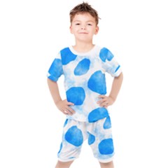 Cloudy Watercolor, Blue Cow Spots, Animal Fur Print Kids  Tee And Shorts Set by Casemiro