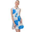 Cloudy watercolor, blue cow spots, animal fur print Sleeveless Shirt Dress View1