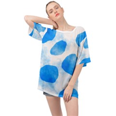 Cloudy Watercolor, Blue Cow Spots, Animal Fur Print Oversized Chiffon Top by Casemiro