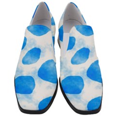 Cloudy Watercolor, Blue Cow Spots, Animal Fur Print Women Slip On Heel Loafers by Casemiro