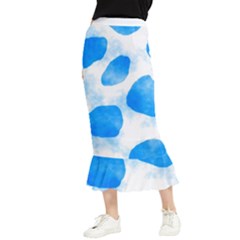 Cloudy Watercolor, Blue Cow Spots, Animal Fur Print Maxi Fishtail Chiffon Skirt by Casemiro