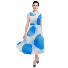 Cloudy Watercolor, Blue Cow Spots, Animal Fur Print Round Neck Boho Dress by Casemiro