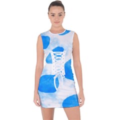 Cloudy Watercolor, Blue Cow Spots, Animal Fur Print Lace Up Front Bodycon Dress by Casemiro