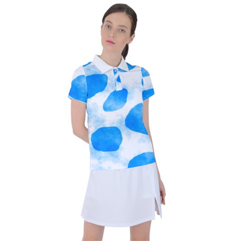 Cloudy Watercolor, Blue Cow Spots, Animal Fur Print Women s Polo Tee by Casemiro