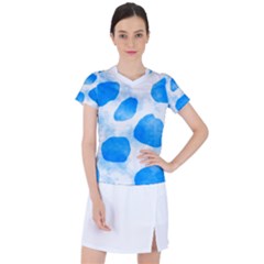 Cloudy Watercolor, Blue Cow Spots, Animal Fur Print Women s Sports Top by Casemiro