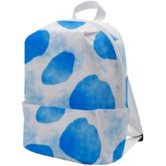 Cloudy Watercolor, Blue Cow Spots, Animal Fur Print Zip Up Backpack by Casemiro