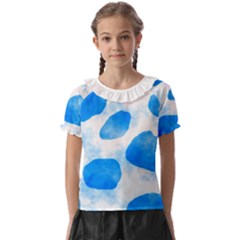 Cloudy Watercolor, Blue Cow Spots, Animal Fur Print Kids  Frill Chiffon Blouse by Casemiro