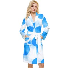 Cloudy Watercolor, Blue Cow Spots, Animal Fur Print Long Sleeve Velour Robe by Casemiro