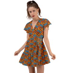 Pumpkin In Pumpkin Flutter Sleeve Wrap Dress