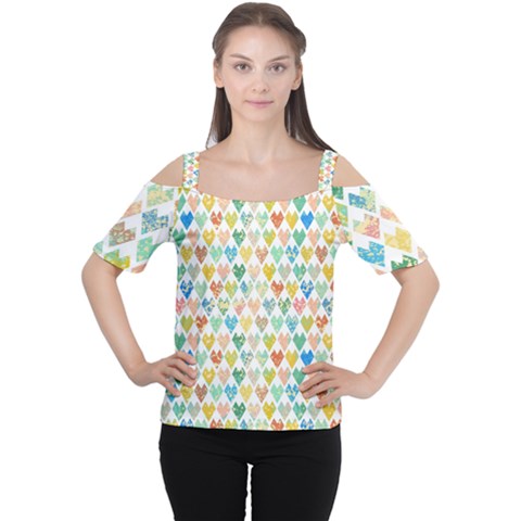 Multicolored Hearts Cutout Shoulder Tee by SychEva