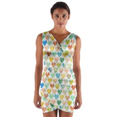 Multicolored Hearts Wrap Front Bodycon Dress by SychEva