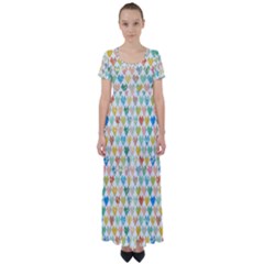 Multicolored Hearts High Waist Short Sleeve Maxi Dress by SychEva