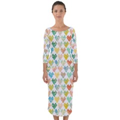 Multicolored Hearts Quarter Sleeve Midi Bodycon Dress by SychEva