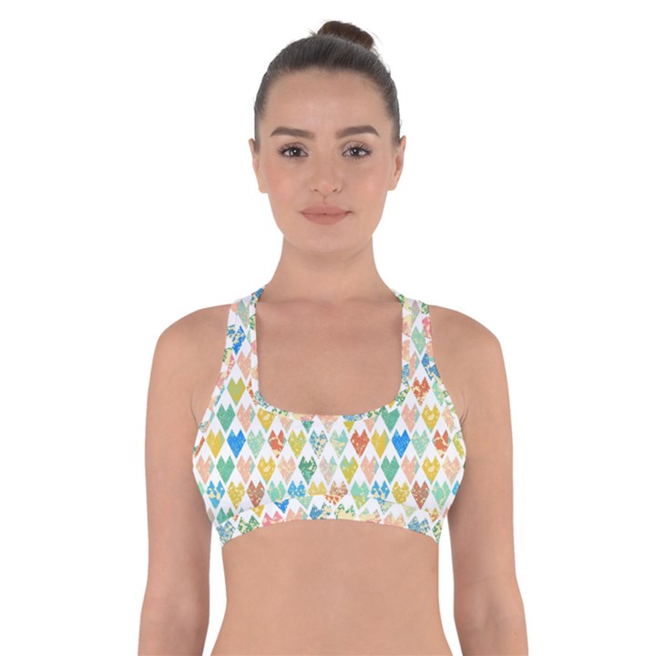 Multicolored Hearts Cross Back Sports Bra