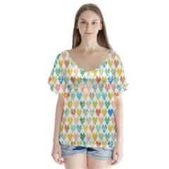 Multicolored Hearts V-neck Flutter Sleeve Top by SychEva