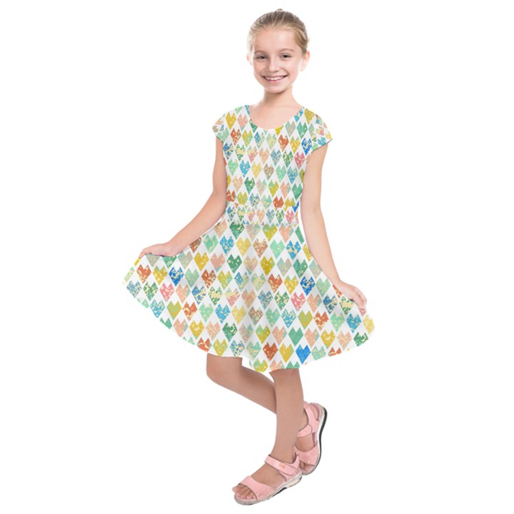 Multicolored Hearts Kids  Short Sleeve Dress