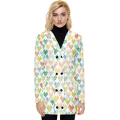 Multicolored Hearts Button Up Hooded Coat  by SychEva