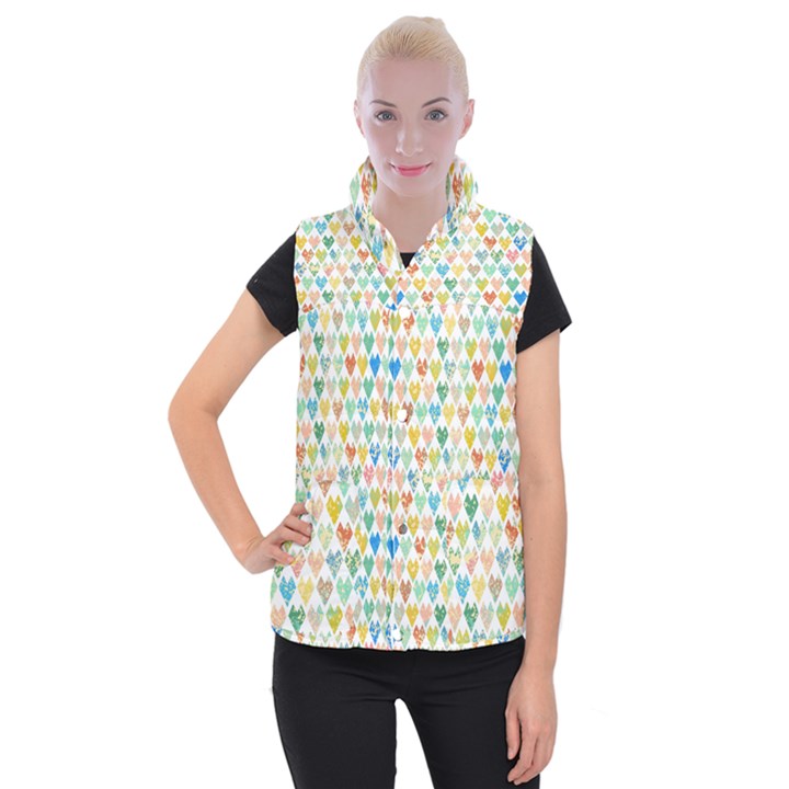 Multicolored Hearts Women s Button Up Vest