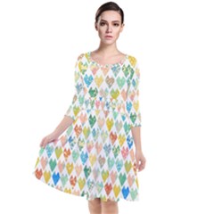 Multicolored Hearts Quarter Sleeve Waist Band Dress by SychEva