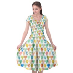 Multicolored Hearts Cap Sleeve Wrap Front Dress by SychEva