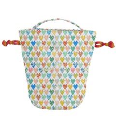 Multicolored Hearts Drawstring Bucket Bag by SychEva