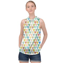 Multicolored Hearts High Neck Satin Top by SychEva