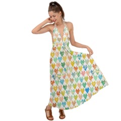 Multicolored Hearts Backless Maxi Beach Dress by SychEva