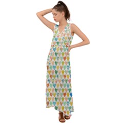 Multicolored Hearts V-neck Chiffon Maxi Dress by SychEva